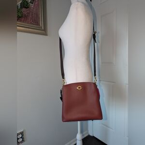 Coach Willow Burgundy Turnlock Leather Bucket Bag with Two Detachable Straps